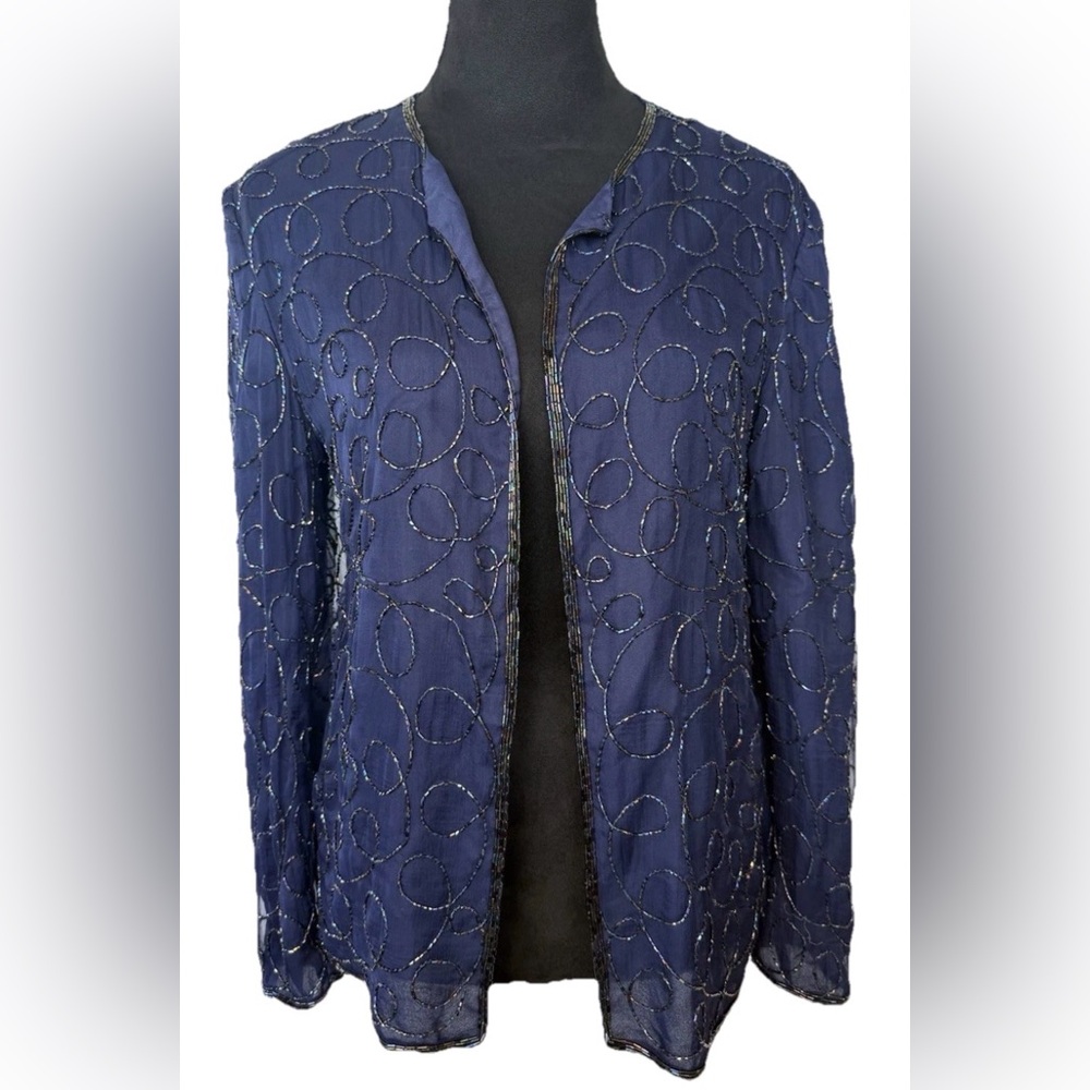 Beaded Silk Jacket Evening Formal Sequin Embellished Statement Layering Piece